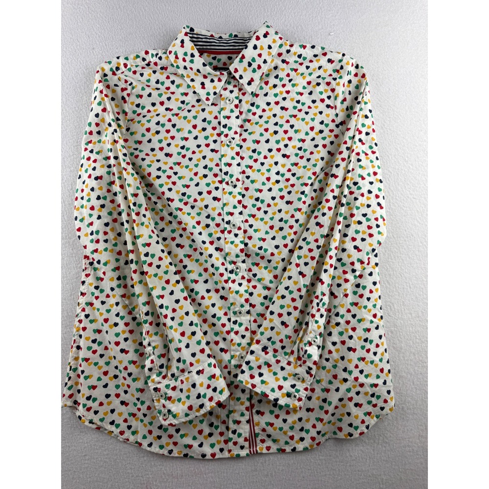 Talbots Petite White Multicolor Heart Print Cotton Button Down Shirt SP‎ VN1427